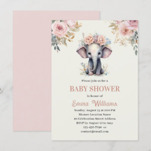 Convites Chá de fraldas de Elefante Floral de Cólvora Cóta
