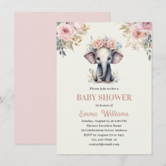 Convites Chá de fraldas de Elefante Floral de Cólvora Cóta