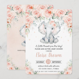 Convites Chá de fraldas de Elefante Floral do Pastel Chic B