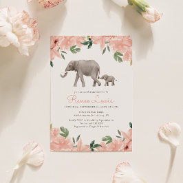 Convites Chá de fraldas de Elefante Floral Rosa