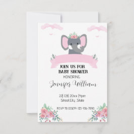 Convites Chá de fraldas de Elefante Floral Rosa-Rosa Minima