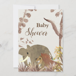 Convites Chá de fraldas De Elefante, Leão E Arte Floral