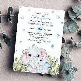 Convites Chá de fraldas de Elefante Mamãe Azul Doce