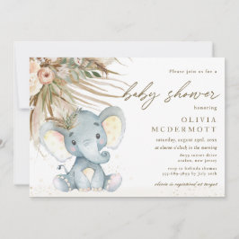 Convites Chá de fraldas de Elefante Neutro do Boho Pampas