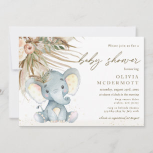 Convites Chá de fraldas de Elefante Neutro do Boho Pampas