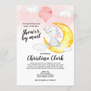 Convites Chá de fraldas de elefante por Mail Baby Girl Pink