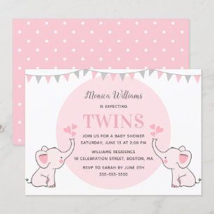 Convites Chá de fraldas de Elefante Rosa  Chá de fraldas 