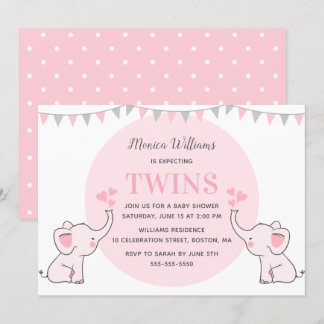 Convites Chá de fraldas de Elefante Rosa | Chá de fraldas G