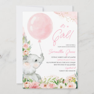 Convites Chá de fraldas de Elefante Rosa Floral