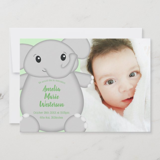 Convites Chá de fraldas de Elefante Verde (Frente)
