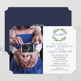 Convites Chá de fraldas de Elegante Greenery Wreath