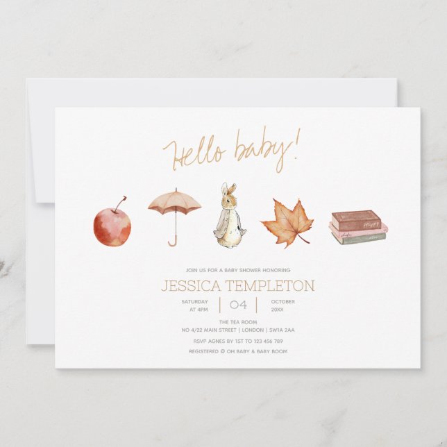 Convites Chá de fraldas de Elementos de Queda de Coelho (Frente)