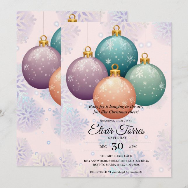Convites Chá de fraldas de Enfeites de natal de Pastel mode (Frente/Verso)