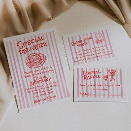 Convites Chá de fraldas de Entrega Especial de Pizza Rosa M