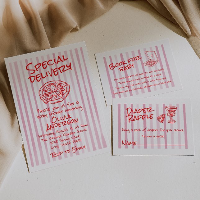 Convites Chá de fraldas de Entrega Especial de Pizza Rosa M (Criador carregado)