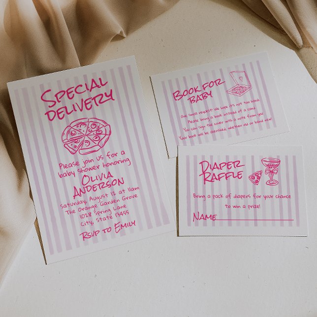 Convites Chá de fraldas de Entrega Especial de Pizza Rosa M (Criador carregado)