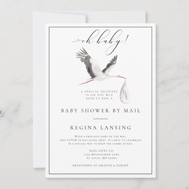 Convites Chá de fraldas de Entrega Especial por Email (Frente)