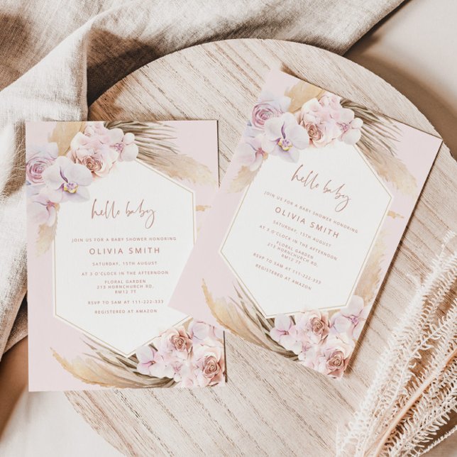 Convites Chá de fraldas de erva Boho pampas (Criador carregado)