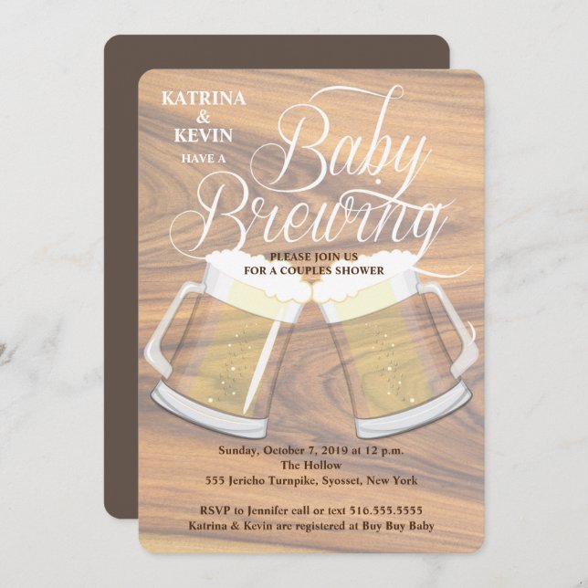 Convites Chá de fraldas De Erva Rústica De Madeira De Bebê (Frente/Verso)