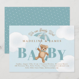 Convites Chá de fraldas de Espera Azul do Urso Clássico