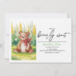Convites Chá de fraldas de Espera de Aquarela de Urso Cónic