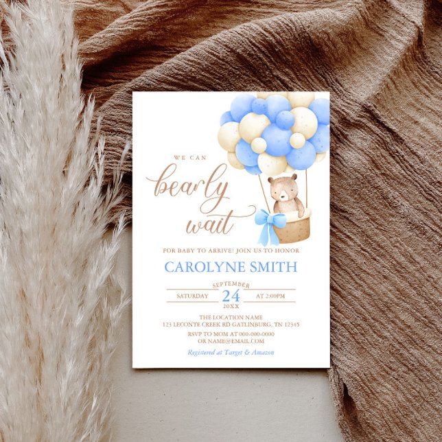 Convites Chá de fraldas de Espera do Balão Azul do Urso Ted (Criador carregado)