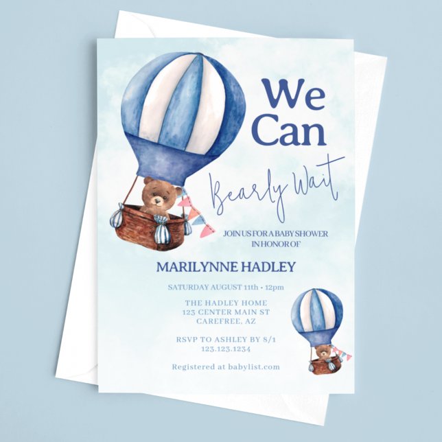 Convites Chá de fraldas de Espera do Garoto Urso de Teddy (Criador carregado)