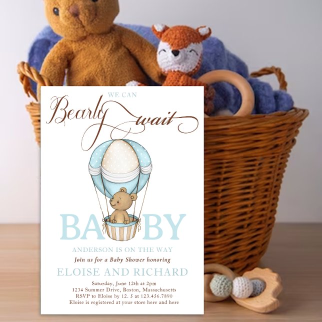 Convites Chá de fraldas de Espera do Rapaz Quente do Balão (Baby Shower teddy bear)