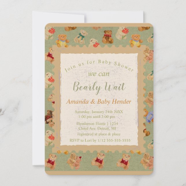 Convites Chá de fraldas de Espera do Urso de Teddy (Frente)