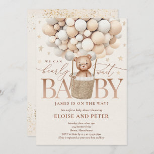 Convites Chá de fraldas de Espera Neutral do Balão do Urso 