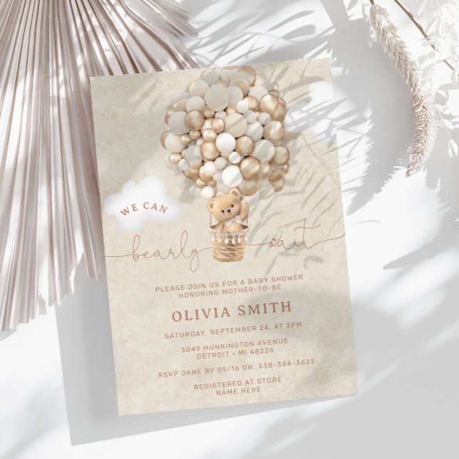 Convites Chá de fraldas de Espera Neutral do Balão do Urso  (Criador carregado)