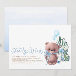 Convites Chá de fraldas de Esperança Azul de Urso Vermelho 