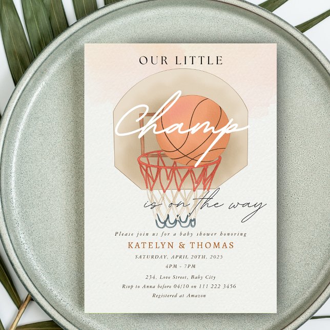 Convites Chá de fraldas De Esportes De Basquete Nosso Peque (Basketball Boy Sports Baby Shower Our Little Champ Invitation)