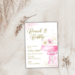 Convites Chá de fraldas de espuma de champanhe rosa Brunch
