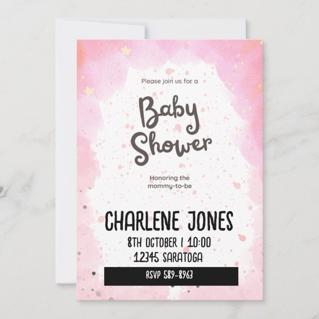 Convites Chá de fraldas de estrelas e nuvens rosa (Frente)