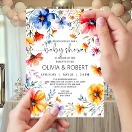 Convites Chá de fraldas de exaustão das flores selvagens de