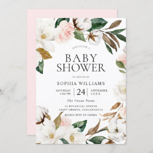 Convites Chá de fraldas de exaustão Floral Branco Blush