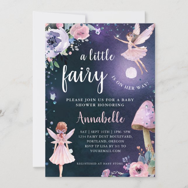 Convites Chá de fraldas De Fada Encantada (Frente)