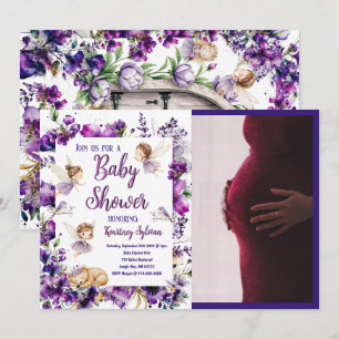 Convites Chá de fraldas de fada roxa