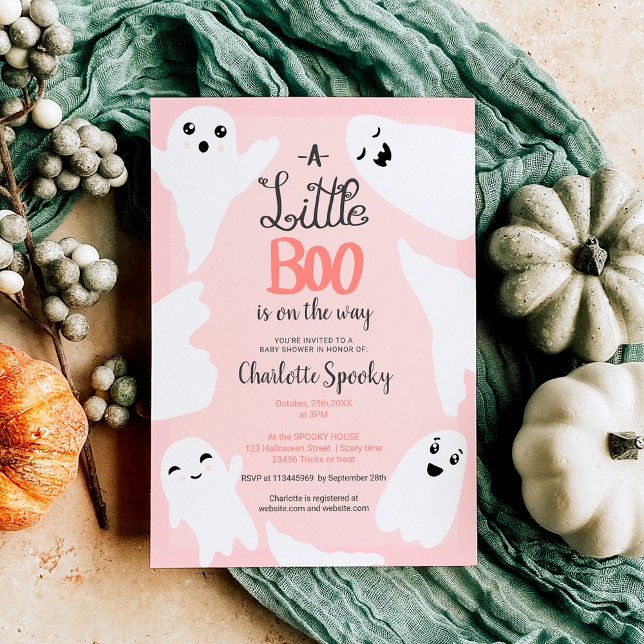 Convites Chá de fraldas de fantasmas rosa, dois fantasmas (Pink Halloween little boo ghosts baby shower Invitation)