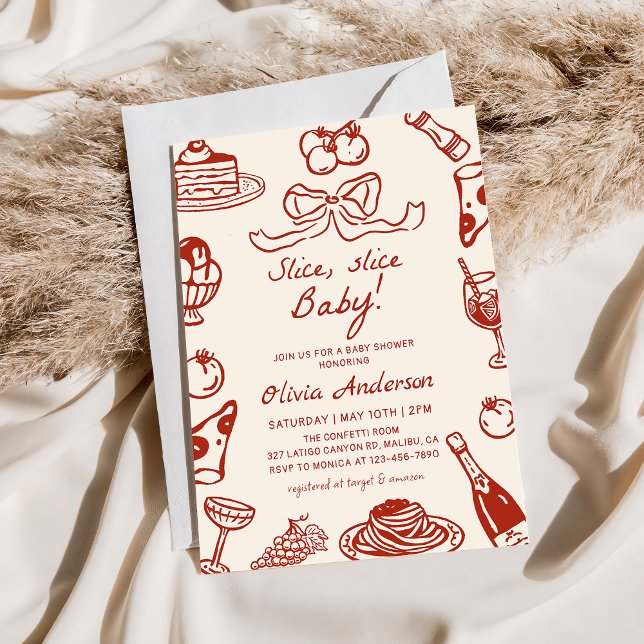 Convites Chá de fraldas de fatia de pizza italiana desenhad (Criador carregado)