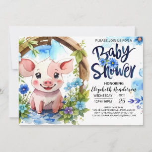 Convites Chá de fraldas de Fazenda de Aquarela Piggy Parade
