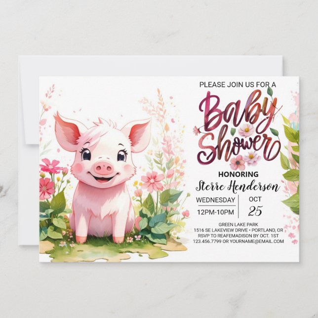 Convites Chá de fraldas de Fazenda do Jardim de Piglet (Frente)