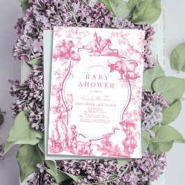 Convites Chá de fraldas de Fazenda francês rosa para animai