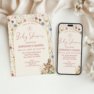 Convites Chá de fraldas de feijão branco