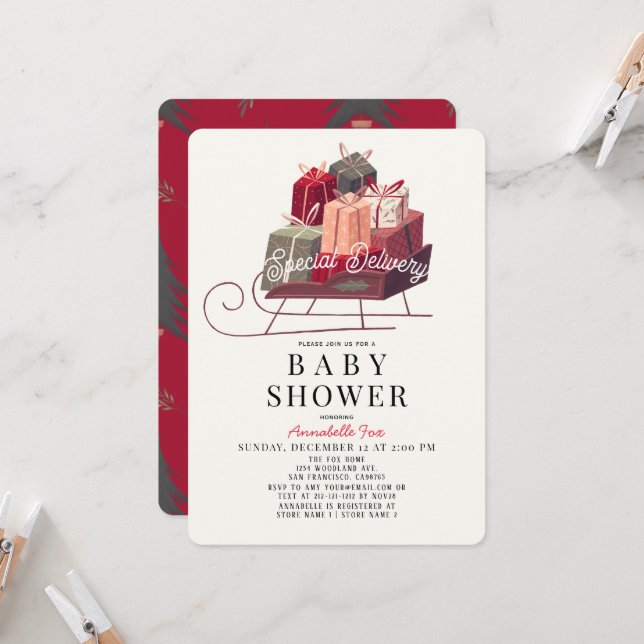 Convites Chá de fraldas de Feriado de Ofertas Especiais (Frente/Verso In Situ)