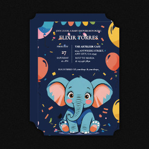 Convites Chá de fraldas de Festa de Elefante para Bebê Azul