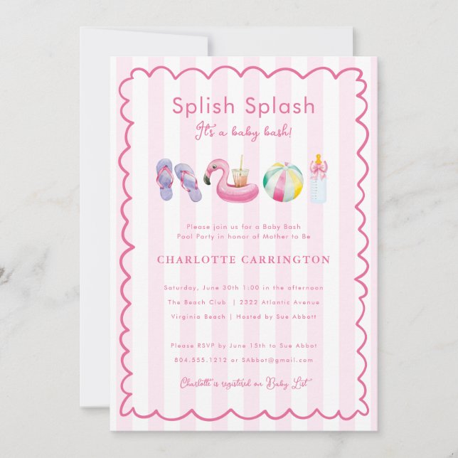 Convites Chá de fraldas de Festa de Piscina do Bebê Splash (Frente)