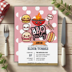 Convites Chá de fraldas de Festas de CHURRASCO Kawaii Cute