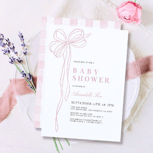 Convites Chá de fraldas de Fita de Arco Rosa Longo